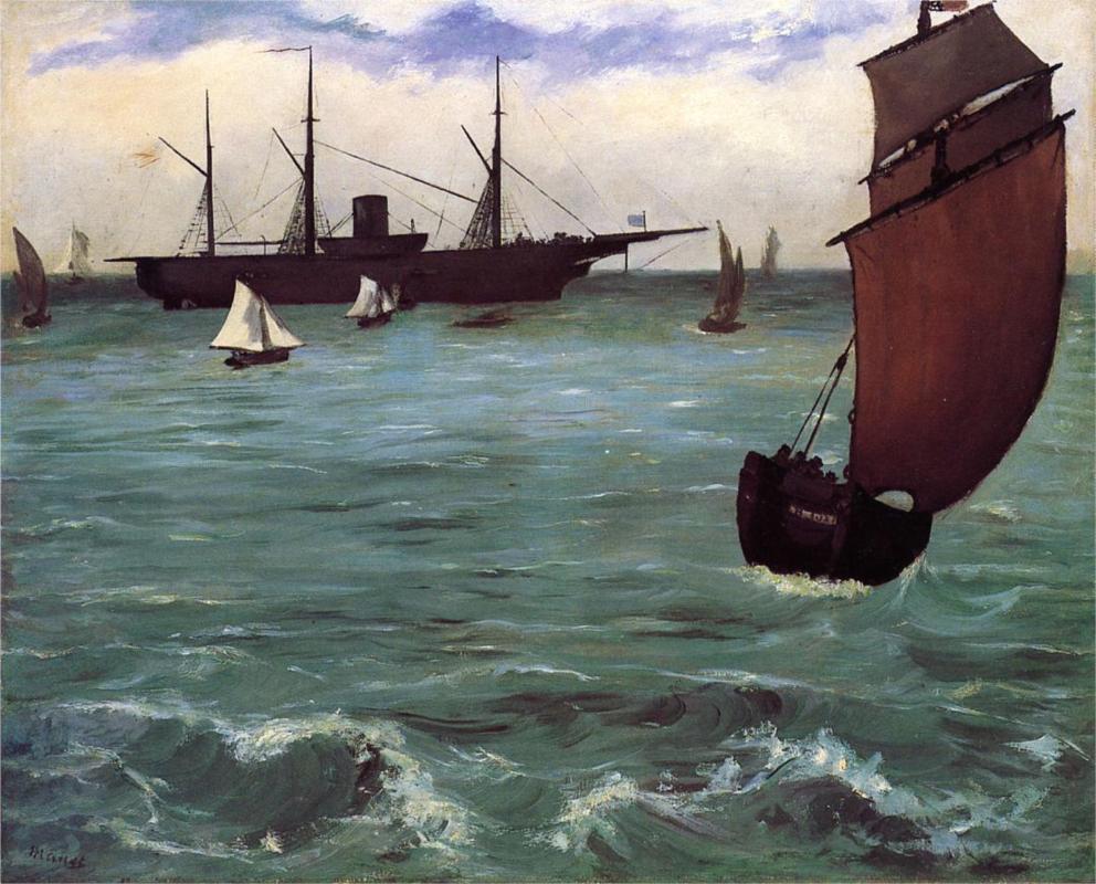 Fishing boat coming in before the wind (The Kearsarge in Boulogne), 1864 - Edouard Manet Painting